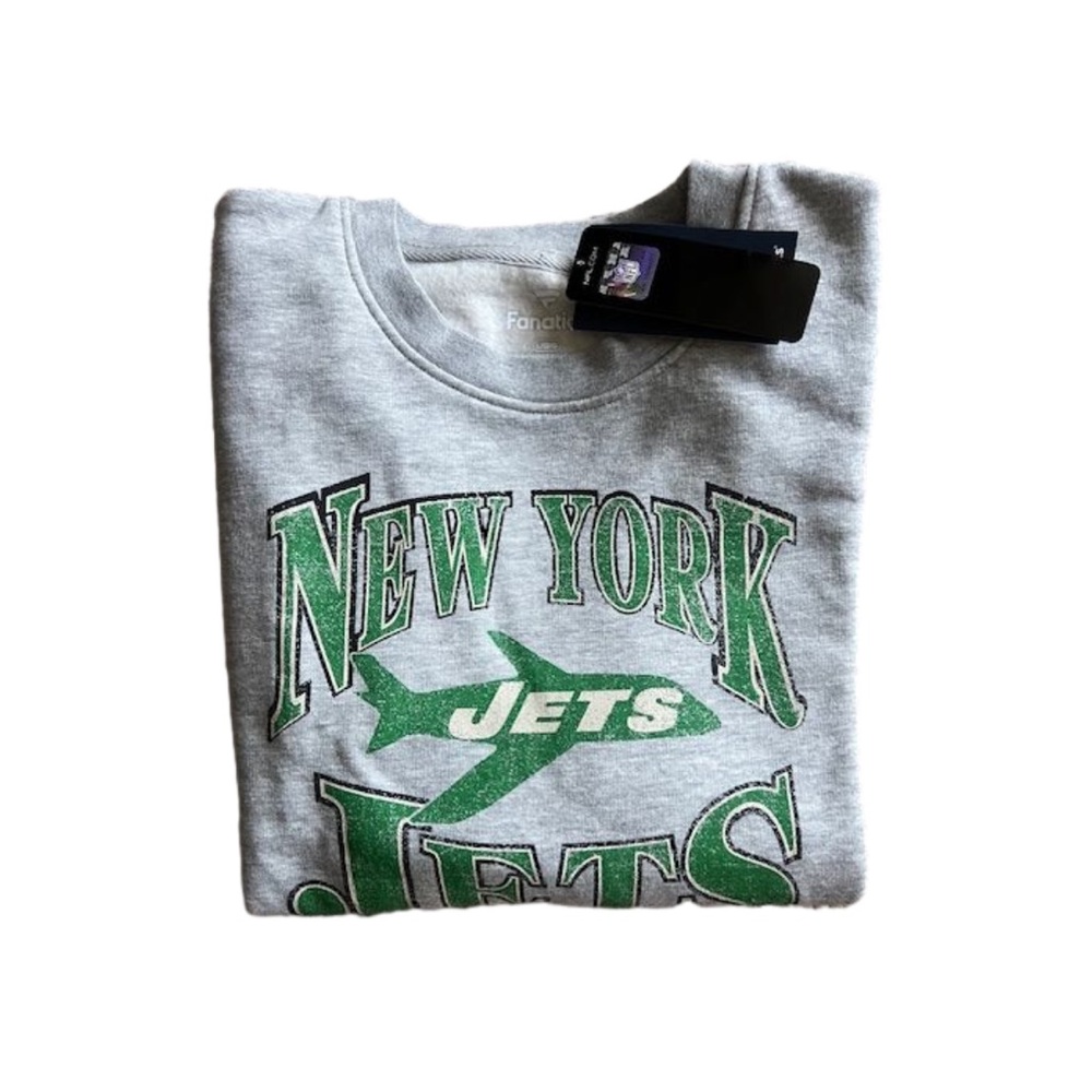 Brand New Vintage design Fanatics Gray New York Jets Crewneck Sweatshirt - Picture 4 of 5